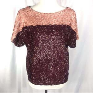 J. Crew Color Block Sequin Top Short Sleeve Pink